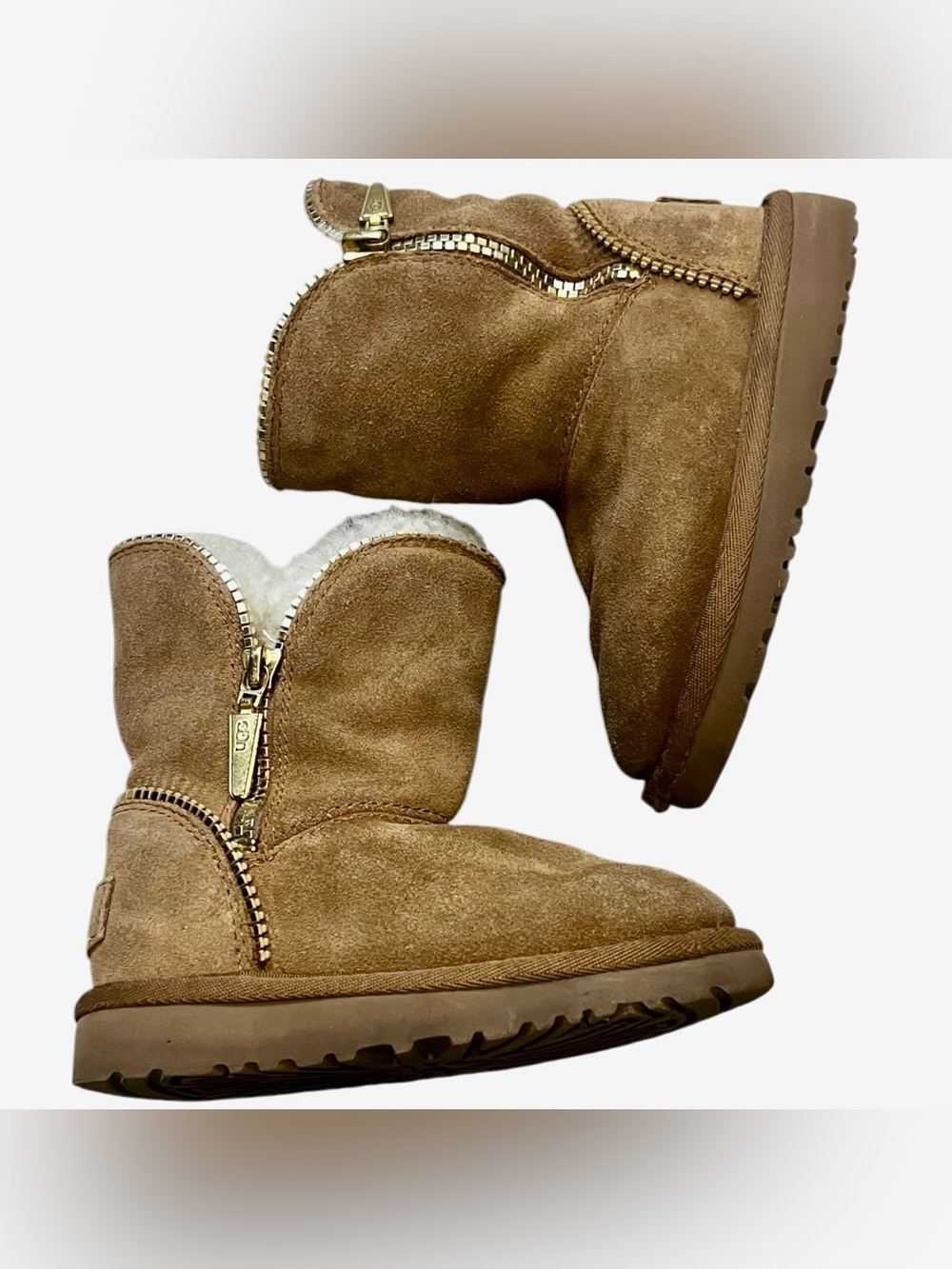 UGG Mini Zip Winter Boot in Chestnut Suede EUC 9 girls